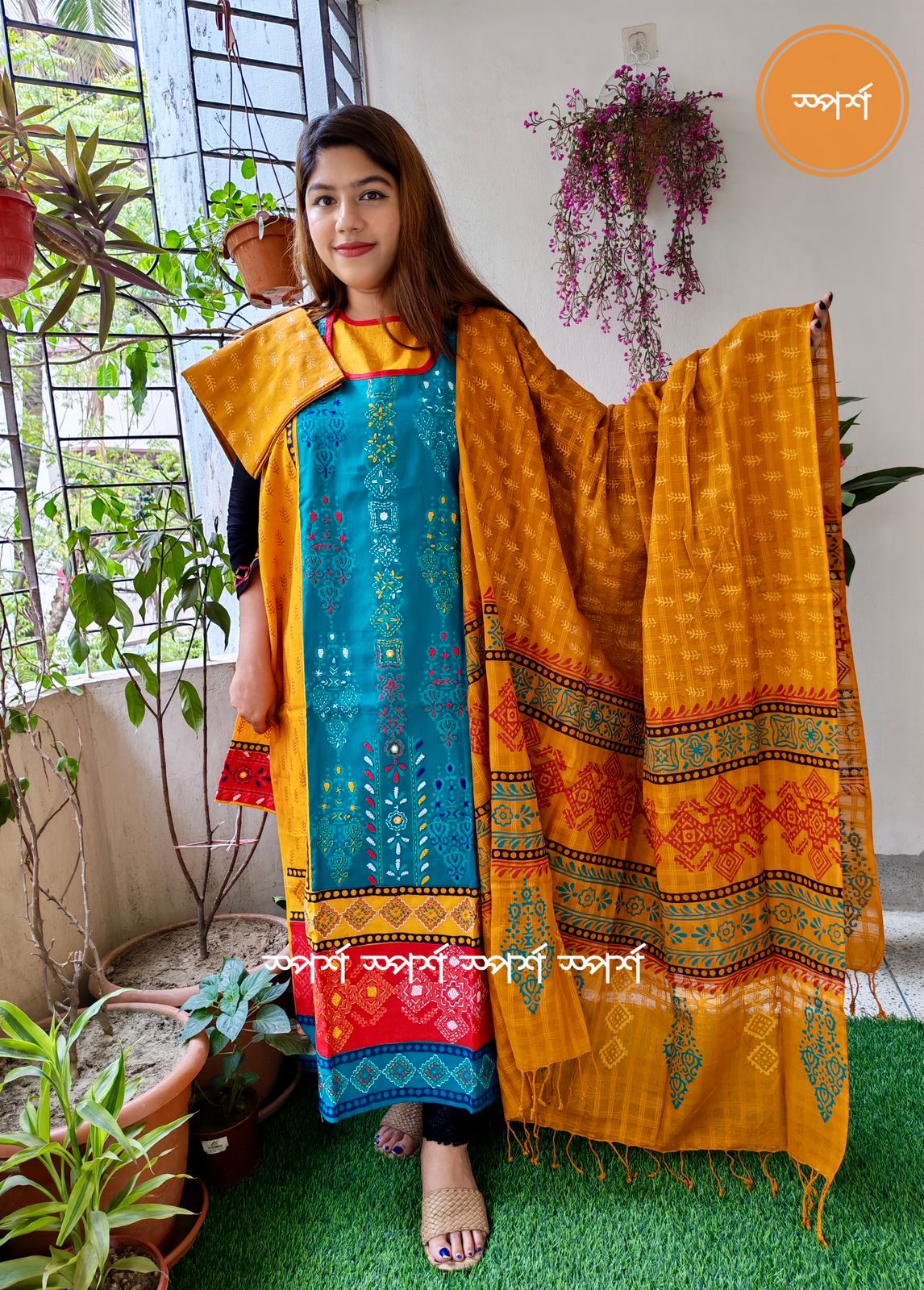 💠 ১০০% সূতি বুটিক থ্রী- পিছ (টাইডাই বাটিক, স্কিন- ব্লক & সুতার কাজ করা)💠