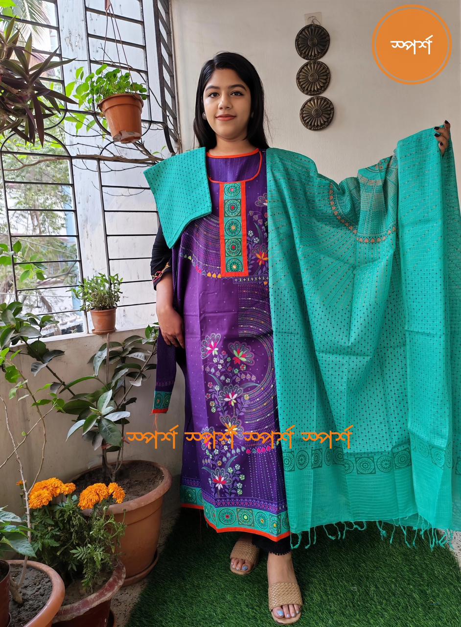 💠 ১০০% সূতি বুটিক থ্রী- পিছ (টাইডাই বাটিক, স্কিন- ব্লক & সুতার কাজ করা)💠
