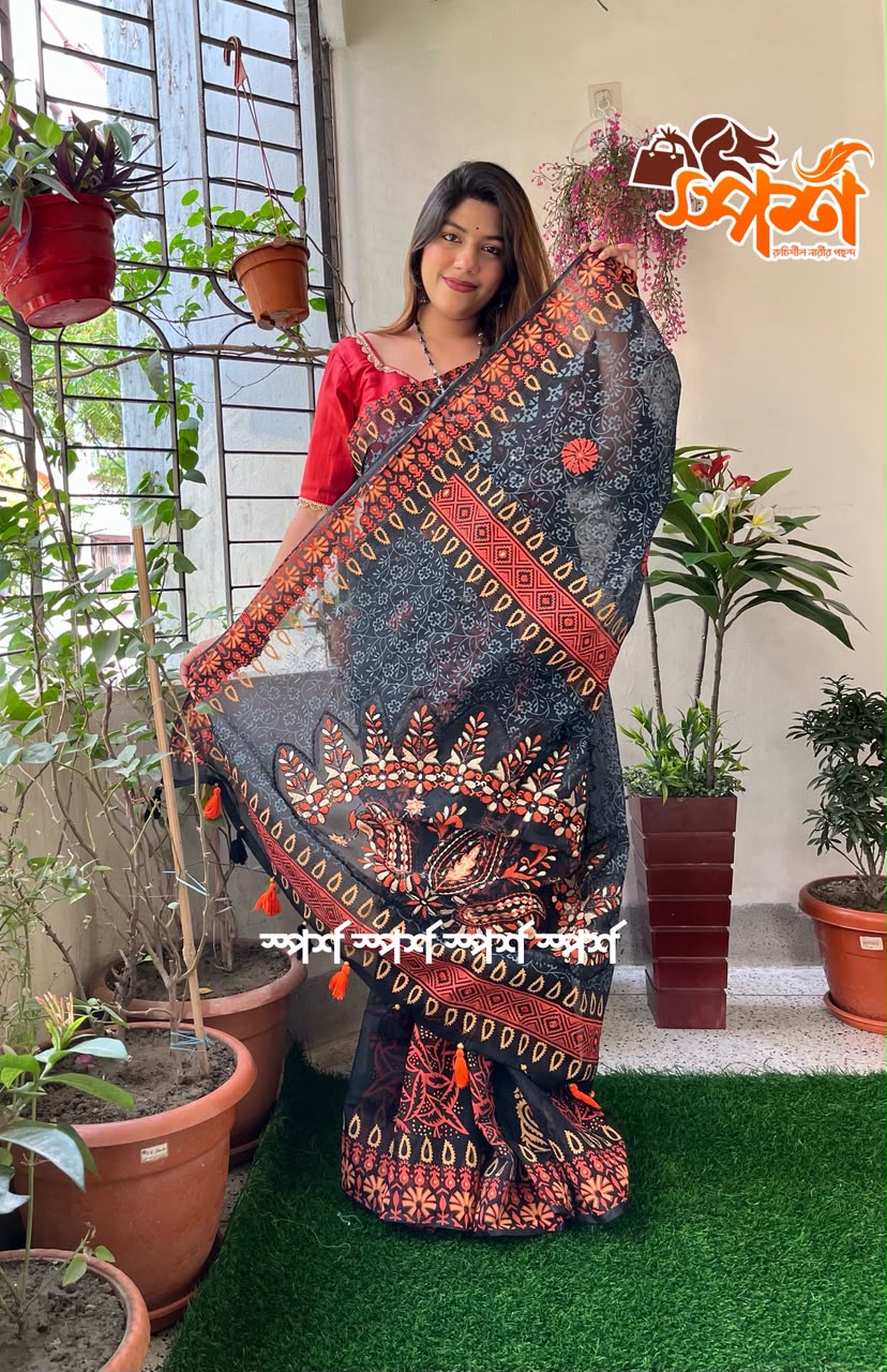 সেমি-মসলিন অরগাঞ্জা কাজের শাড়ী